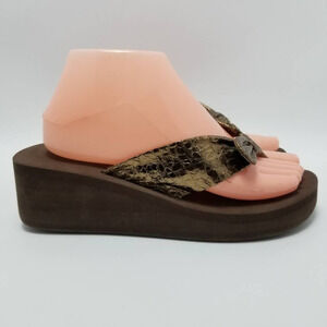 Womens Metallics Brown Thong Mid Wedge Sandals Slip On Size 8